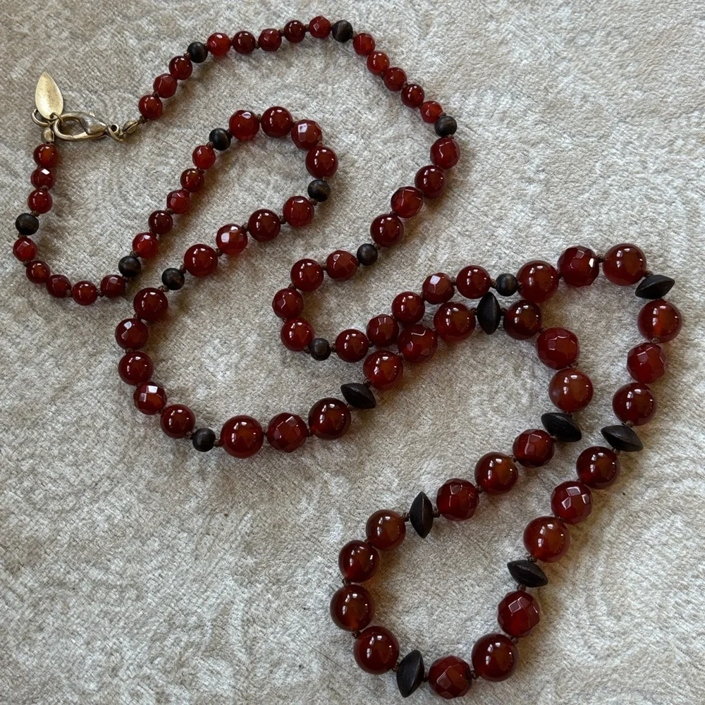 Coldwater Creek Carnelian Quartz Beaded Long Opera Necklace Boho Reddish Orange - Picture 7 of 13